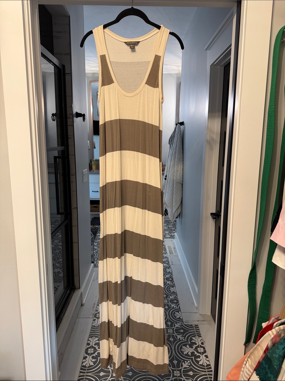 Striped Sleeveless Maxi Dress in Cream and Taupe